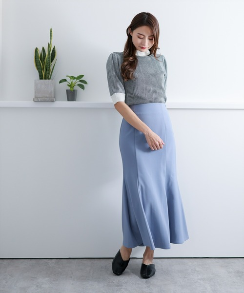 clear（クリア）の「五分袖ヘリンボーンニットトップス（ニット/セーター・レディース・ブラック/ネイビー/グリーン/マスタード・F）」の14枚目の写真