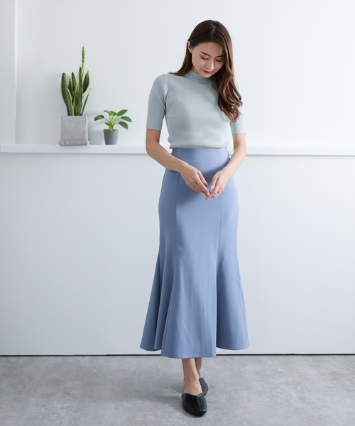 clear（クリア）の「五分袖ヘリンボーンニットトップス（ニット/セーター・レディース・ブラック/ネイビー/グリーン/マスタード・F）」の6枚目の写真