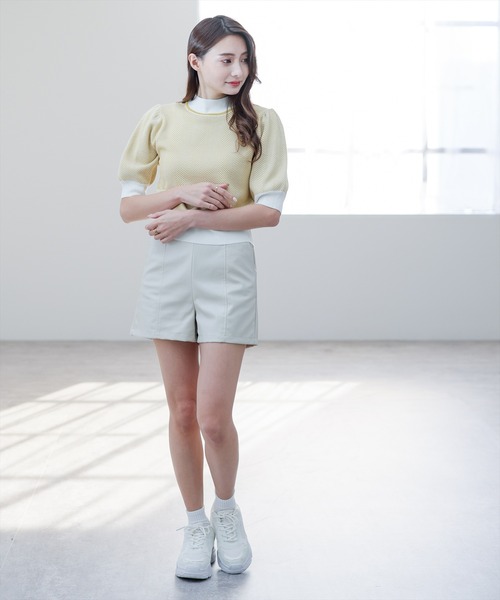 clear（クリア）の「五分袖ヘリンボーンニットトップス（ニット/セーター・レディース・ブラック/ネイビー/グリーン/マスタード・F）」の19枚目の写真