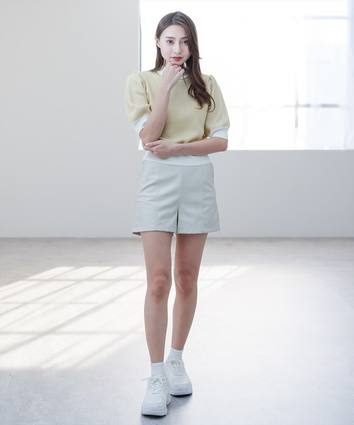 clear（クリア）の「五分袖ヘリンボーンニットトップス（ニット/セーター・レディース・ブラック/ネイビー/グリーン/マスタード・F）」の11枚目の写真