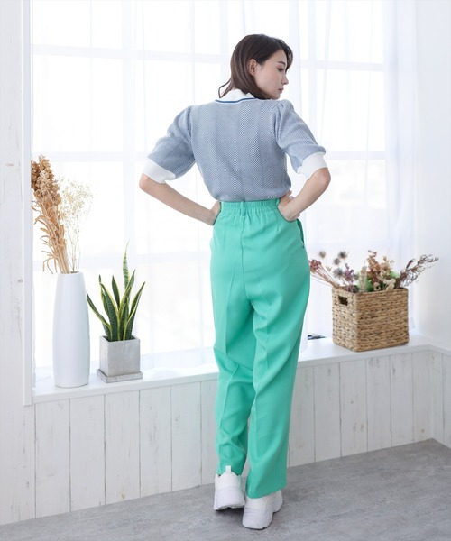 clear（クリア）の「五分袖ヘリンボーンニットトップス（ニット/セーター・レディース・ブラック/ネイビー/グリーン/マスタード・F）」の7枚目の写真