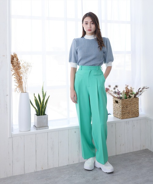 clear（クリア）の「五分袖ヘリンボーンニットトップス（ニット/セーター・レディース・ブラック/ネイビー/グリーン/マスタード・F）」の22枚目の写真