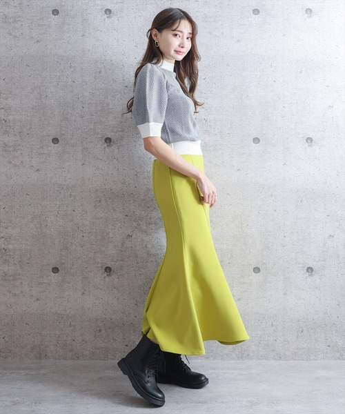 clear（クリア）の「五分袖ヘリンボーンニットトップス（ニット/セーター・レディース・ブラック/ネイビー/グリーン/マスタード・F）」の13枚目の写真