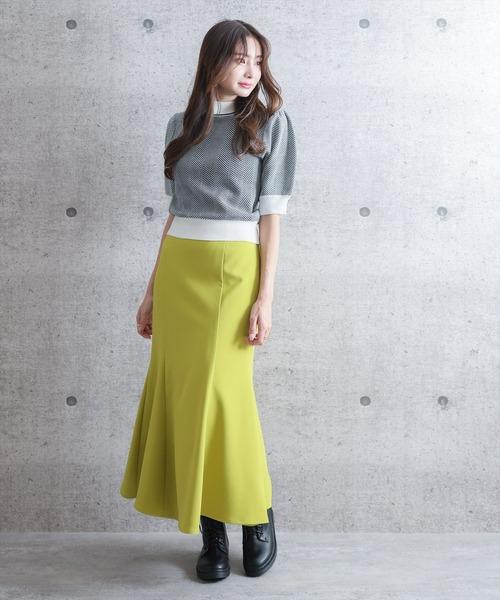 clear（クリア）の「五分袖ヘリンボーンニットトップス（ニット/セーター・レディース・ブラック/ネイビー/グリーン/マスタード・F）」の5枚目の写真