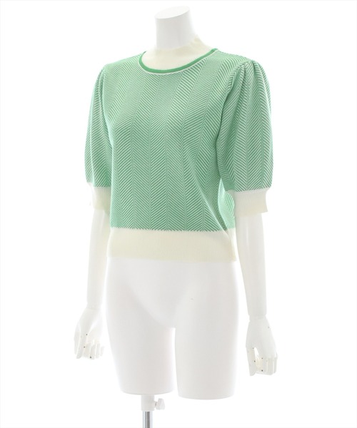 clear（クリア）の「五分袖ヘリンボーンニットトップス（ニット/セーター・レディース・ブラック/ネイビー/グリーン/マスタード・F）」の16枚目の写真