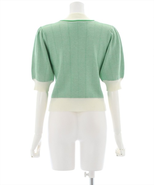 clear（クリア）の「五分袖ヘリンボーンニットトップス（ニット/セーター・レディース・ブラック/ネイビー/グリーン/マスタード・F）」の12枚目の写真