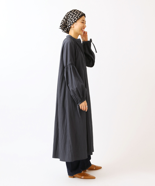 イエナ IENA レーヨンナイロンシャーリングワンピース バンドカラー ネイビー セール】レーヨンナイロンシャーリングワンピース◇（ワンピース