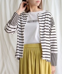 vingtrois | 【vingtrois】カットソーライクダンボールニットワイドボーダー切り替えカーディガン(カーディガン/ボレロ)