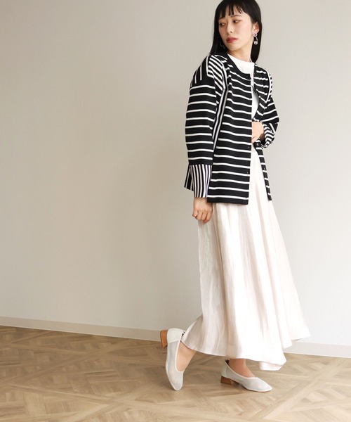 vingtrois（バントロア）の「【vingtrois】カットソーライクダンボールニットワイドボーダー切り替えカーディガン（カーディガン/ボレロ・レディース・ブラック/オフホワイト/ブルー/ミント・M）」の17枚目の写真