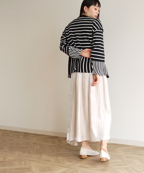 vingtrois（バントロア）の「【vingtrois】カットソーライクダンボールニットワイドボーダー切り替えカーディガン（カーディガン/ボレロ・レディース・ブラック/オフホワイト/ブルー/ミント・M）」の18枚目の写真