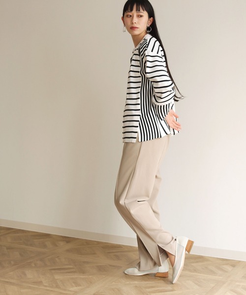 vingtrois（バントロア）の「【vingtrois】カットソーライクダンボールニットワイドボーダー切り替えカーディガン（カーディガン/ボレロ・レディース・ブラック/オフホワイト/ブルー/ミント・M）」の11枚目の写真