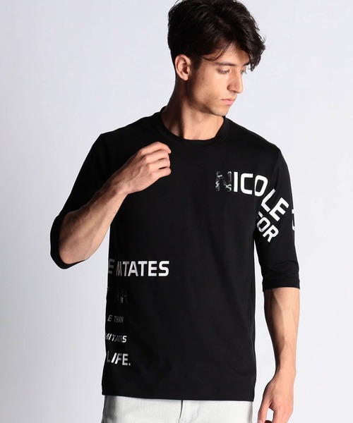 NICOLE CLUB FOR MEN（ニコルクラブフォーメン）の「ロゴプリント　５分袖Ｔシャツ（Tシャツ/カットソー・メンズ・ホワイト/ブラック/ネイビー/シルバーグレー/テラコッタ・MEDIUM/LARGE/X-LARGE）」の2枚目の写真