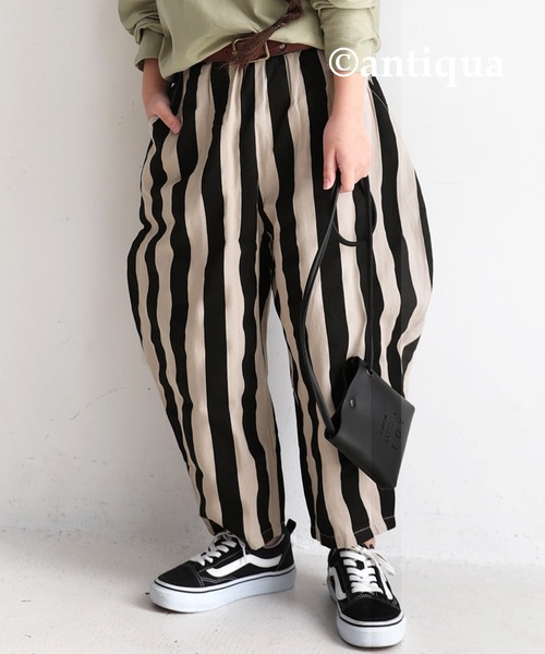 antiqua（アンティカ）の「綿100%太ストライプバルーンパンツ