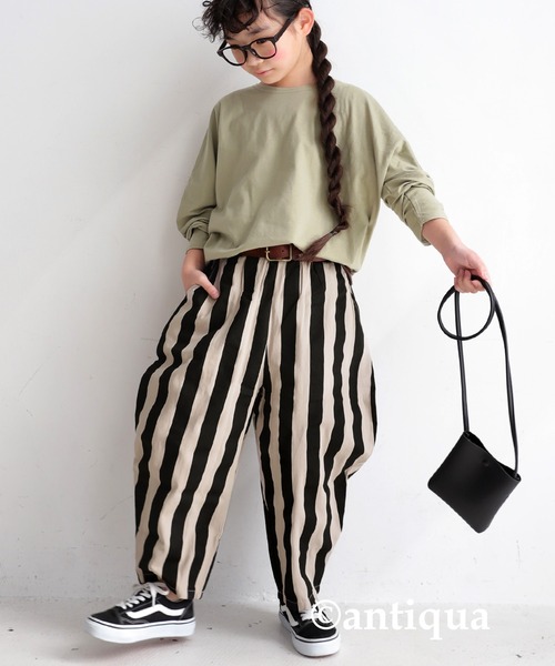 【日本製】Cotton House Aya 綿100% ストライプバルーンパンツ antiqua（アンティカ）の「綿100%太ストライプバルーンパンツ（その他