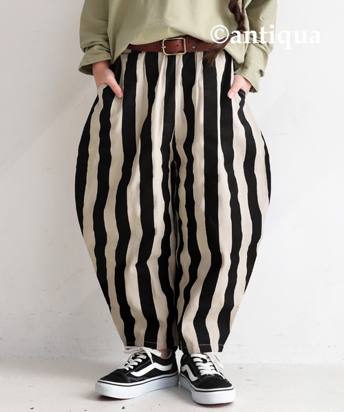antiqua（アンティカ）の「綿100%太ストライプバルーンパンツ（その他