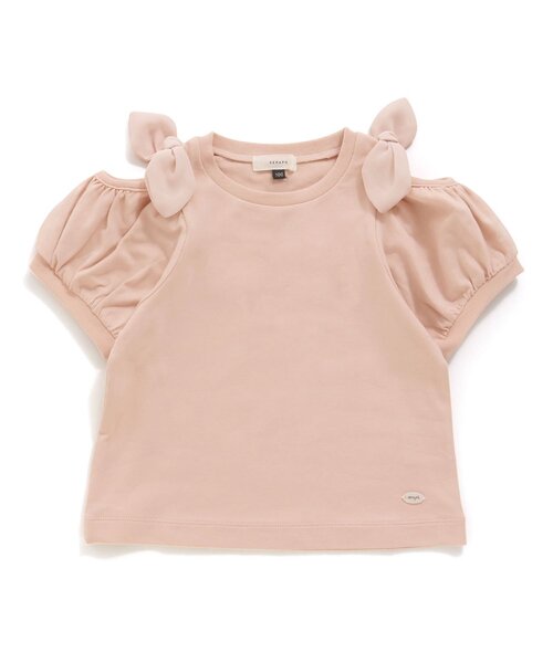 Seraph(セラフ)の「カットショルダーリボンTシャツ(Tシャツ/カットソー・キッズ・ピンク/アイボリー/グリーン・90/95/130/110/80/120/140/100)」の3枚目の写真