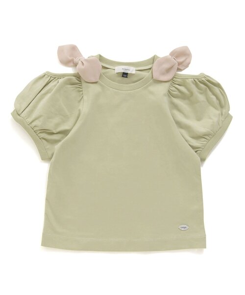 Seraph(セラフ)の「カットショルダーリボンTシャツ(Tシャツ/カットソー・キッズ・ピンク/アイボリー/グリーン・90/95/130/110/80/120/140/100)」の2枚目の写真