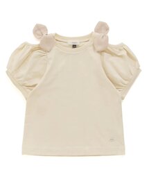 カットショルダーリボンTシャツ
