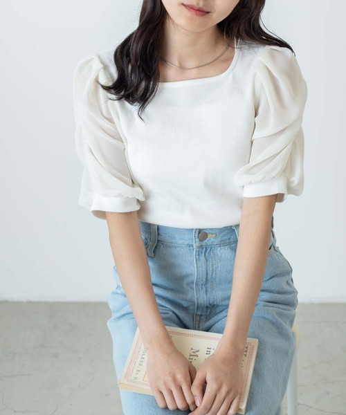 WEGO（ウィゴー）の「WEGO/袖ボリュームプルオーバー（Tシャツ/カットソー・レディース・ホワイト/ブラック/ブルー系その他・FREE）」の2枚目の写真