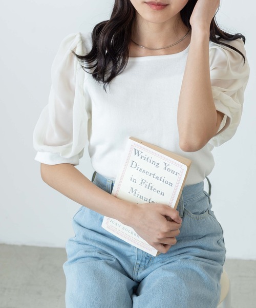 WEGO（ウィゴー）の「WEGO/袖ボリュームプルオーバー（Tシャツ/カットソー・レディース・ホワイト/ブラック/ブルー系その他・FREE）」の7枚目の写真