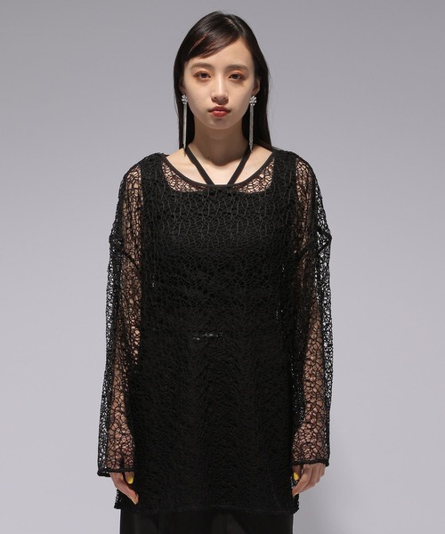 HARE（ハレ）の「カワリメッシュトップス(HARE)（Tシャツ/カットソー・レディース・ブラック/オフホワイト・FREE）」の8枚目の写真