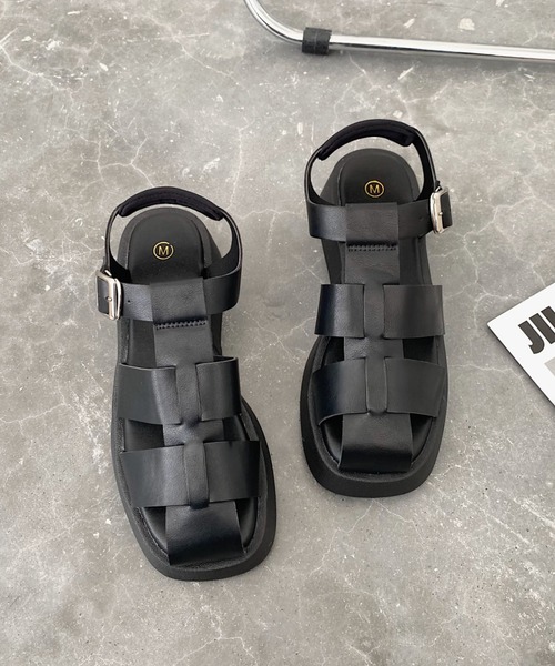 Shoes in Closet（シューズインクローゼット）の「厚底プラットフォーム スクエアトゥ グルカサンダル 8449（サンダル・レディース・ホワイト/ブラック・4L/3L/LL/L/M/S/XS）」の10枚目の写真