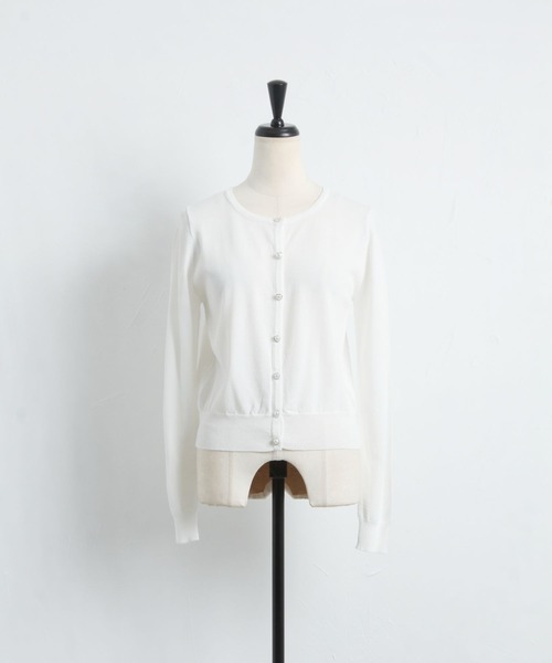 tocco closet（トッコ　クローゼット）の「ハートパール釦ＵＶ加工ラウンドネックカーディガン（カーディガン/ボレロ・レディース・ブラック/オフホワイト/レモンイエロー・M）」の22枚目の写真