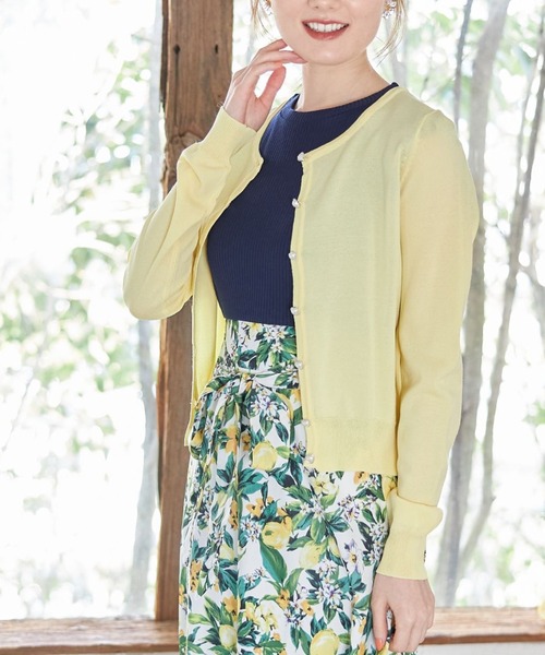 tocco closet（トッコ　クローゼット）の「ハートパール釦ＵＶ加工ラウンドネックカーディガン（カーディガン/ボレロ・レディース・ブラック/オフホワイト/レモンイエロー・M）」の19枚目の写真