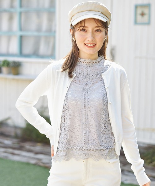 tocco closet（トッコ　クローゼット）の「ハートパール釦ＵＶ加工ラウンドネックカーディガン（カーディガン/ボレロ・レディース・ブラック/オフホワイト/レモンイエロー・M）」の10枚目の写真