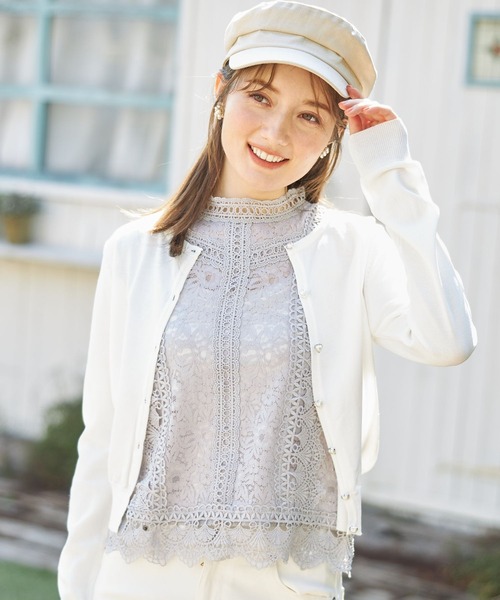 tocco closet（トッコ　クローゼット）の「ハートパール釦ＵＶ加工ラウンドネックカーディガン（カーディガン/ボレロ・レディース・ブラック/オフホワイト/レモンイエロー・M）」の18枚目の写真