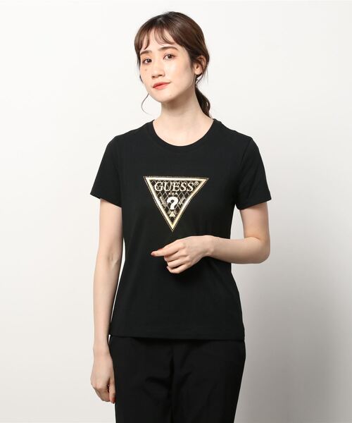 Guess（ゲス）の「Triangle Logo Tee（Tシャツ/カットソー・レディース・ホワイト/ブラック・SMALL/X-SMALL）」の2枚目の写真