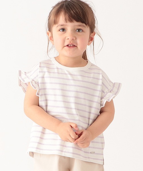 petit main（プティマイン）の「袖フリルTシャツ（Tシャツ/カットソー・キッズ・ベージュ/キャメル/エメラルド/ラベンダー/キナリ・80ｃｍ/90cm/100cm/110cm/120cm/130cm）」の4枚目の写真