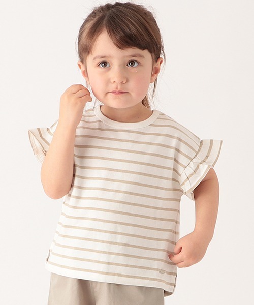 petit main（プティマイン）の「袖フリルTシャツ（Tシャツ/カットソー・キッズ・ベージュ/キャメル/エメラルド/ラベンダー/キナリ・80ｃｍ/90cm/100cm/110cm/120cm/130cm）」の3枚目の写真