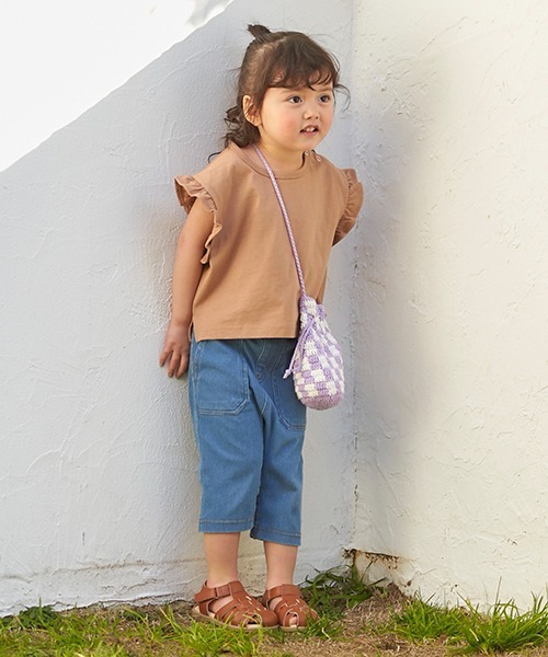 petit main（プティマイン）の「袖フリルTシャツ（Tシャツ/カットソー・キッズ・ベージュ/キャメル/エメラルド/ラベンダー/キナリ・80ｃｍ/90cm/100cm/110cm/120cm/130cm）」の6枚目の写真