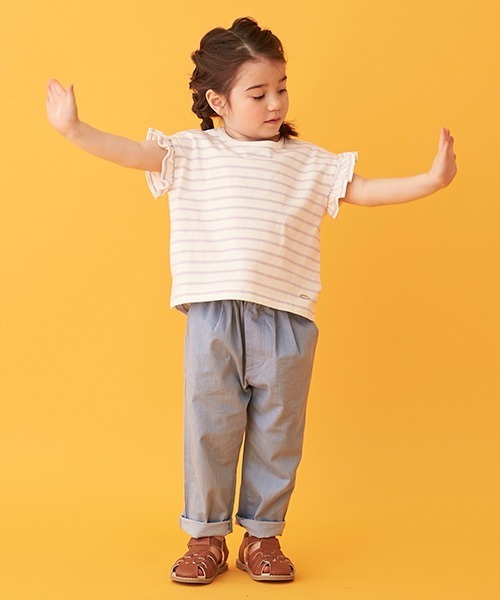 petit main（プティマイン）の「袖フリルTシャツ（Tシャツ/カットソー・キッズ・ベージュ/キャメル/エメラルド/ラベンダー/キナリ・80ｃｍ/90cm/100cm/110cm/120cm/130cm）」の9枚目の写真