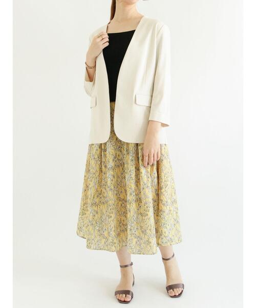 Te chichi（テチチ）の「麻調ノーカラージャケット（ノーカラージャケット・レディース・ネイビー/オフホワイト/グリーン・ﾌﾘ-）」の6枚目の写真