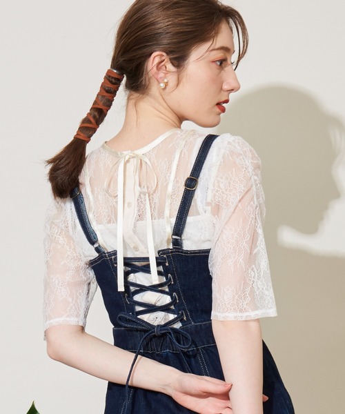 NOELA(ノエラ)の「2WAYレーストップス(シャツ/ブラウス・レディース・ブラック/ベージュ/オフホワイト・フリー)」の2枚目の写真