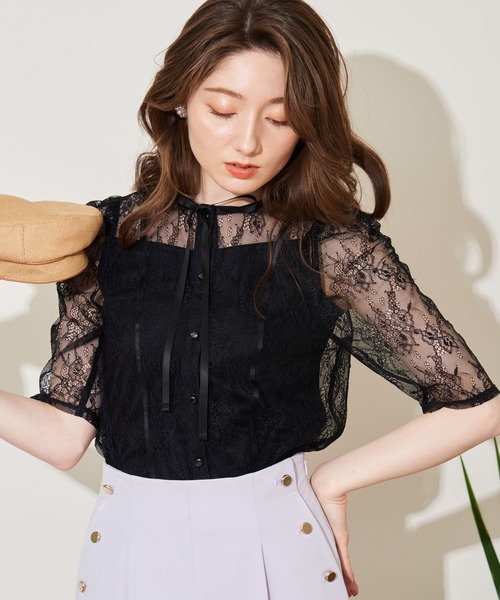 NOELA(ノエラ)の「2WAYレーストップス(シャツ/ブラウス・レディース・ブラック/ベージュ/オフホワイト・フリー)」の6枚目の写真