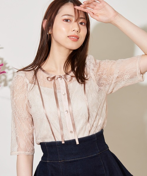 NOELA(ノエラ)の「2WAYレーストップス(シャツ/ブラウス・レディース・ブラック/ベージュ/オフホワイト・フリー)」の14枚目の写真