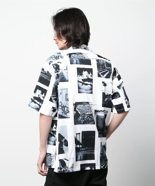 SITRY（シトリー）の「Oversize Drop shoulder open color print shirt/オーバーサイズ ドロップショルダー オープンカラー プリント 半袖シャツ（シャツ/ブラウス・メンズ・ホワイト/ブラック/ネイビー/レッド/ホワイト系その他/ブラック系その他・M/L）」の14枚目の写真