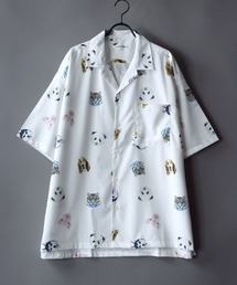 Oversize Drop shoulder open color print shirt/オーバーサイズ ドロップショルダー オープンカラー プリント 半袖シャツ