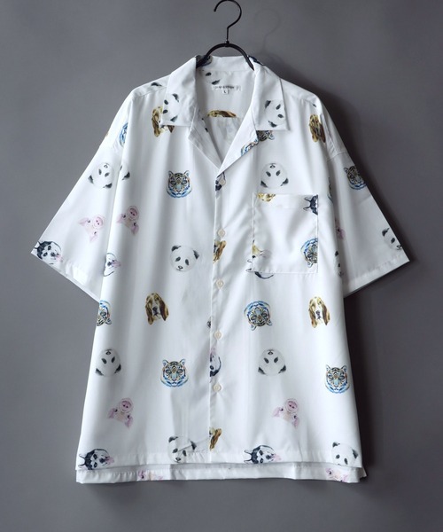SITRY（シトリー）の「Oversize Drop shoulder open color print shirt/オーバーサイズ ドロップショルダー オープンカラー プリント 半袖シャツ（シャツ/ブラウス・メンズ・ホワイト/ブラック/ネイビー/レッド/ホワイト系その他/ブラック系その他・M/L）」の4枚目の写真