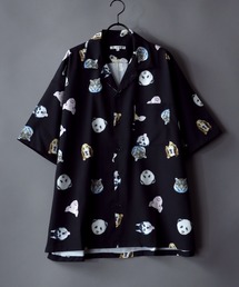 Oversize Drop shoulder open color print shirt/オーバーサイズ ドロップショルダー オープンカラー プリント 半袖シャツ
