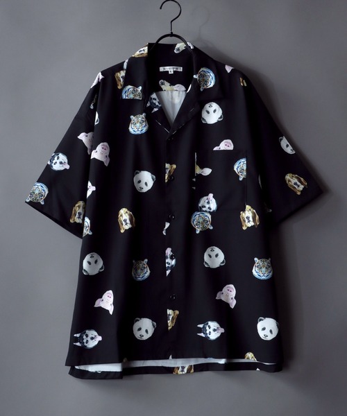 SITRY（シトリー）の「Oversize Drop shoulder open color print shirt/オーバーサイズ ドロップショルダー オープンカラー プリント 半袖シャツ（シャツ/ブラウス・メンズ・ホワイト/ブラック/ネイビー/レッド/ホワイト系その他/ブラック系その他・M/L）」の6枚目の写真