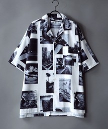 Oversize Drop shoulder open color print shirt/オーバーサイズ ドロップショルダー オープンカラー プリント 半袖シャツ
