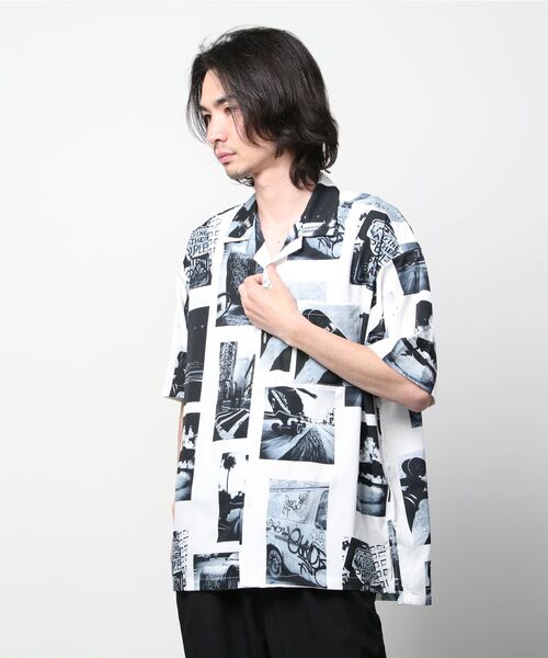 SITRY（シトリー）の「Oversize Drop shoulder open color print shirt/オーバーサイズ ドロップショルダー オープンカラー プリント 半袖シャツ（シャツ/ブラウス・メンズ・ホワイト/ブラック/ネイビー/レッド/ホワイト系その他/ブラック系その他・M/L）」の15枚目の写真