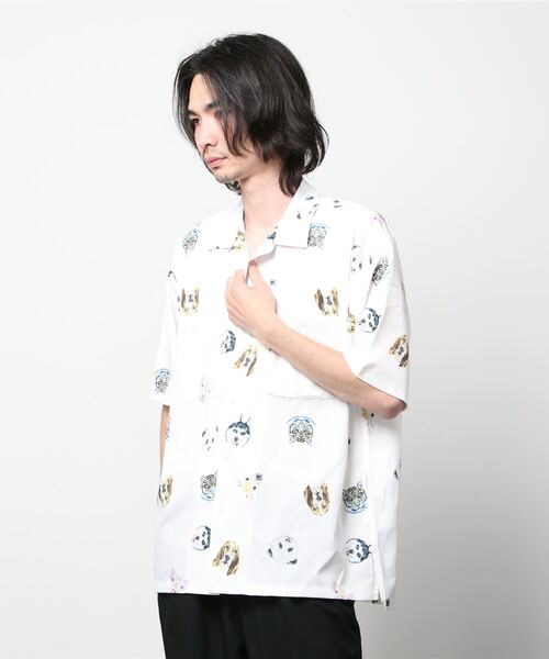 SITRY（シトリー）の「Oversize Drop shoulder open color print shirt/オーバーサイズ ドロップショルダー オープンカラー プリント 半袖シャツ（シャツ/ブラウス・メンズ・ホワイト/ブラック/ネイビー/レッド/ホワイト系その他/ブラック系その他・M/L）」の16枚目の写真