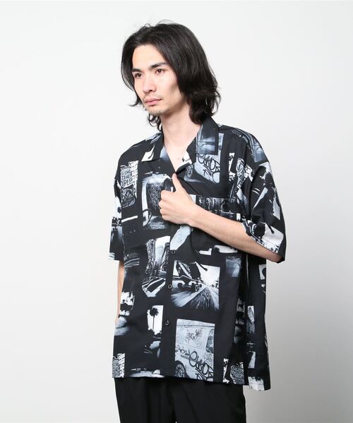SITRY（シトリー）の「Oversize Drop shoulder open color print shirt/オーバーサイズ ドロップショルダー オープンカラー プリント 半袖シャツ（シャツ/ブラウス・メンズ・ホワイト/ブラック/ネイビー/レッド/ホワイト系その他/ブラック系その他・M/L）」の17枚目の写真