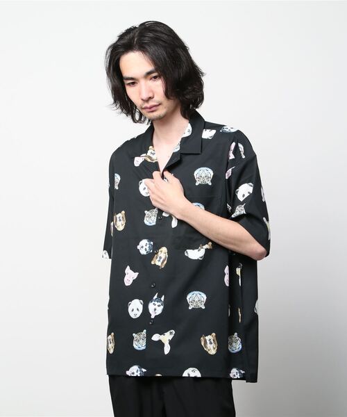 SITRY（シトリー）の「Oversize Drop shoulder open color print shirt/オーバーサイズ ドロップショルダー オープンカラー プリント 半袖シャツ（シャツ/ブラウス・メンズ・ホワイト/ブラック/ネイビー/レッド/ホワイト系その他/ブラック系その他・M/L）」の18枚目の写真