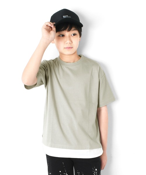 GLAZOS(グラソス)の「天竺・ドロップショルダーレイヤード半袖Tシャツ(Tシャツ/カットソー・キッズ・ライトグレー/ライム/ブルー/ブラック・170cm/130cm/150cm/140cm/160cm)」の4枚目の写真